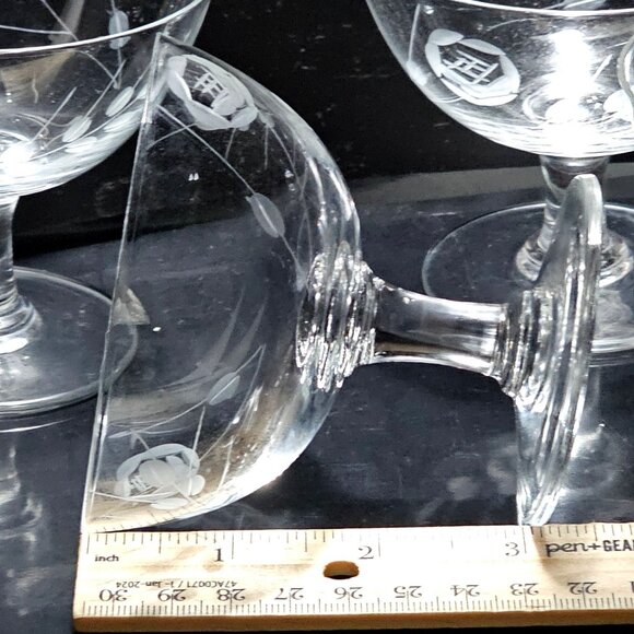4 Vintage Rose Champagne Coupe 3" short glasses etched floral 4oz romantic glass - Picture 5 of 6